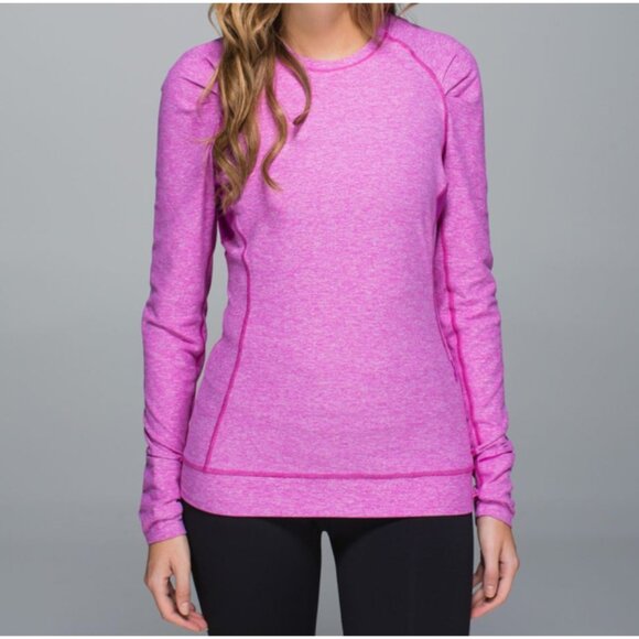 lululemon athletica Tops - Lululemon Think Fast Long Sleeve Heathered Ultra Violet Pink Purple Ruched Top 8